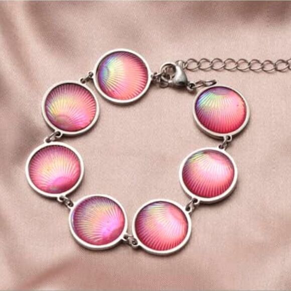 Pink Topaz Seashell Charm Station Bracelet - Picture 1 of 11